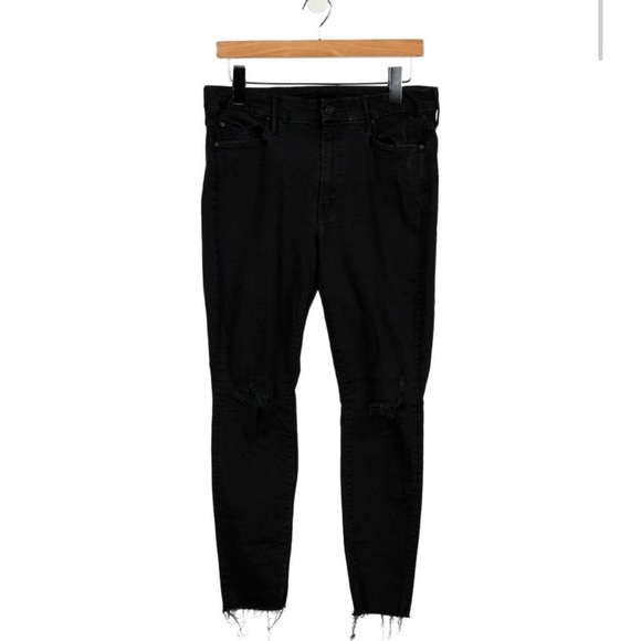 MOTHER Denim - MOTHER Mid Rise Black Skinny Jeans Raw Hem Ankle Size 29